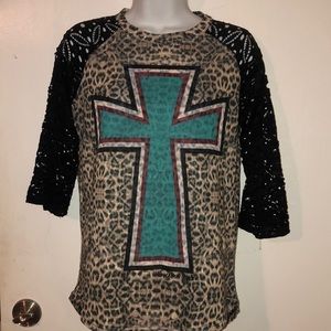 EUC. Only worn 1x for Easter. Beautiful top in the sought out cheetah/turquoise